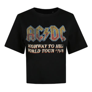 AC/DC Ladies - Highway To Hell Logo - Boxy Cropped T-Shirt - Black