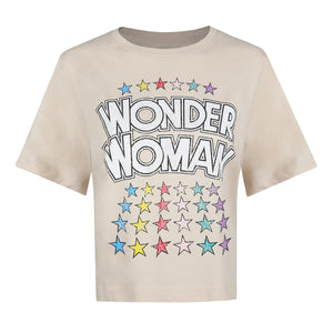 DC Comics Ladies - Wonder Woman Rainbow Stars - Boxy cropped T-shirt - Nude