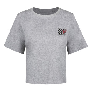 MTV Ladies - Check Print Logo - Boxy Cropped T-Shirt - Heather Grey